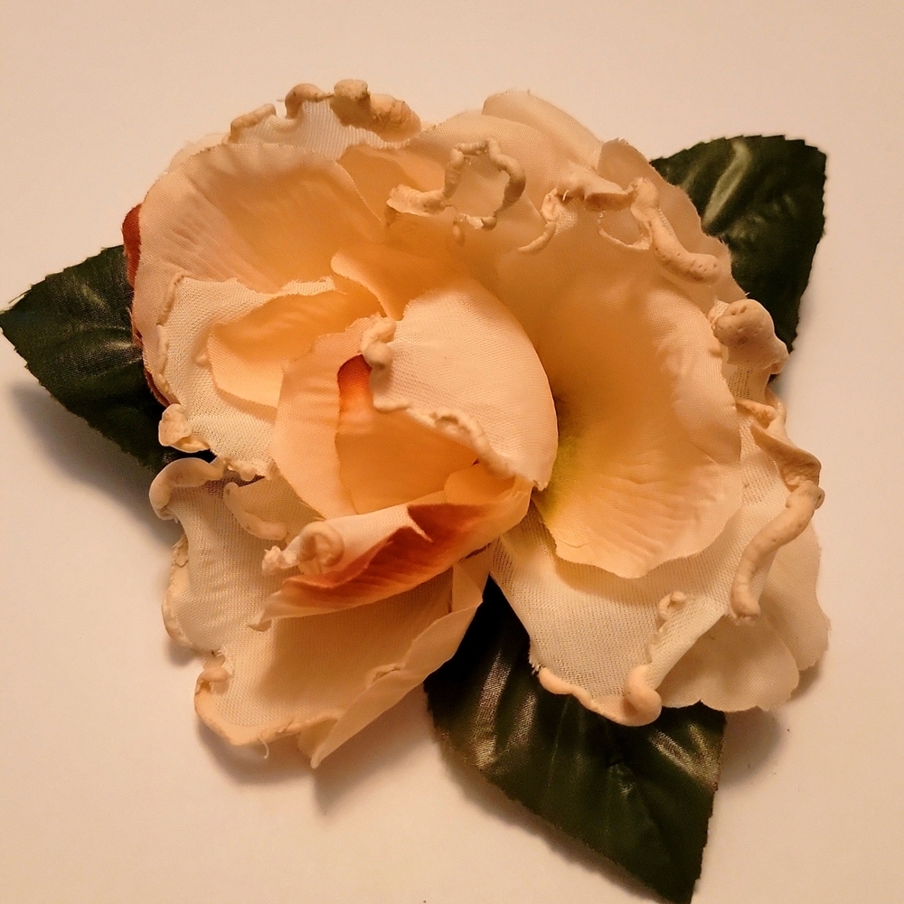 Ali khan NY Satin Fabric Flower Pin Brooch Peach Green